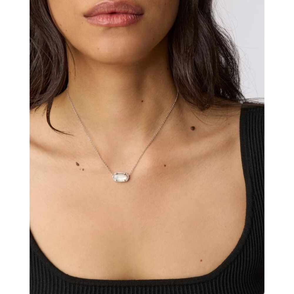 NWT Kendra Scott Elisa Ivory Mother-of-Pearl Silver Pendant Necklace - Picture 3 of 16